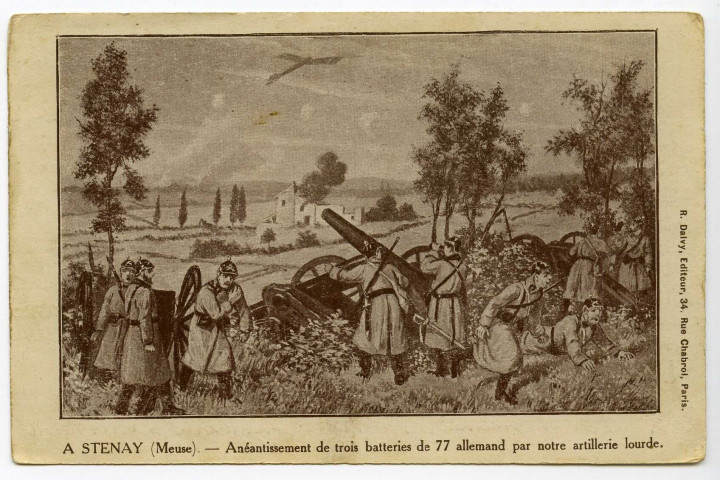 A STENAY (Meuse) : Anéantissement de trois batteries de 77 allemand par notre artillerie lourde.