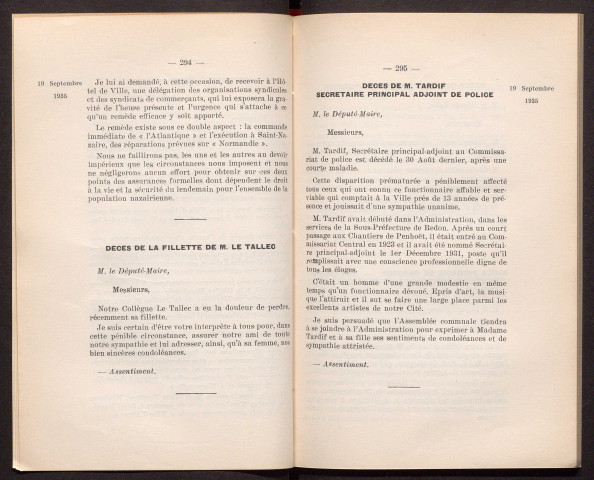 Séance du Conseil Municipal du 19 septembre 1935 - pages 291-361