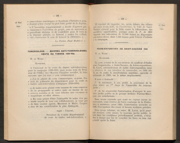 Séance ordinaire du 28 mai 1930 - pages 125-180
