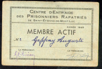 Centre d'Entr'aide des prisonniers rapatriés de Saint-Etienne-de-Montluc : carte de membre actif.