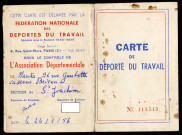 Carte de déporté du travail de l'association départementale 1956-1959, section de Saint-Joachim