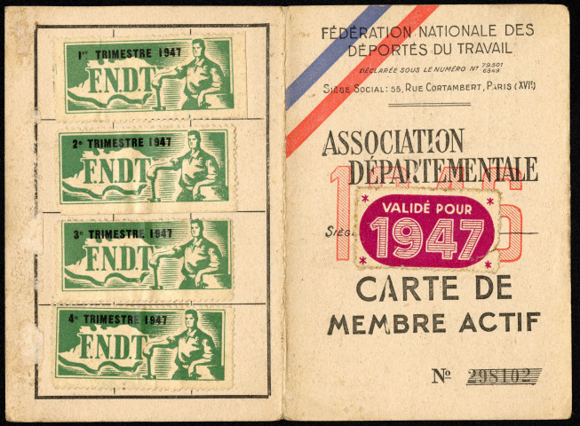 Carte de membre actif de l'association départementale 1947, section de Saint-Joachim