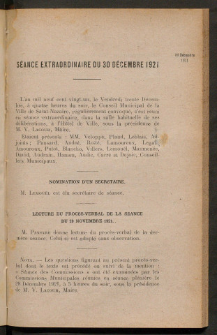 Séance extraordinaire du 30 décembre 1921 - pages 493-599