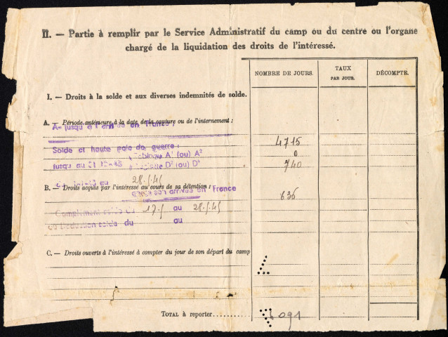 Déclaration à souscrire par tout militaire (renseignements concernant les droits à la solde) de Pierre Zollet (recto-verso)