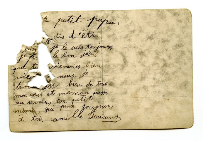 Carte postale de Camille Foucaud (dit "Mimi") adressée à son père.