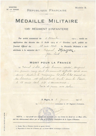 Arrêté ministériel déclarant Jean-Louis Magrez « Mort pour la France »