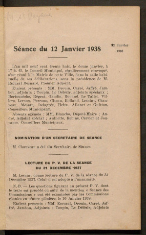 Séance du 12 janvier 1938 - pages 1-67