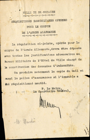 Réquisition : ordre, plan de masse.