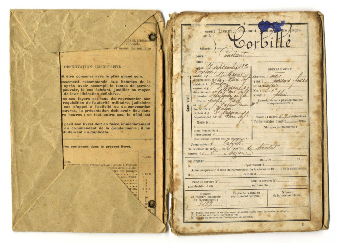 Livret militaire de Constant Corbillé