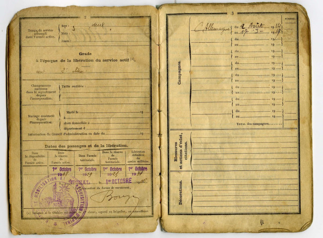 Livret militaire du soldat Emile Guéry