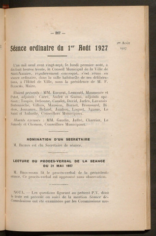 Séance ordinaire du 1er août 1927 - pages 267-305