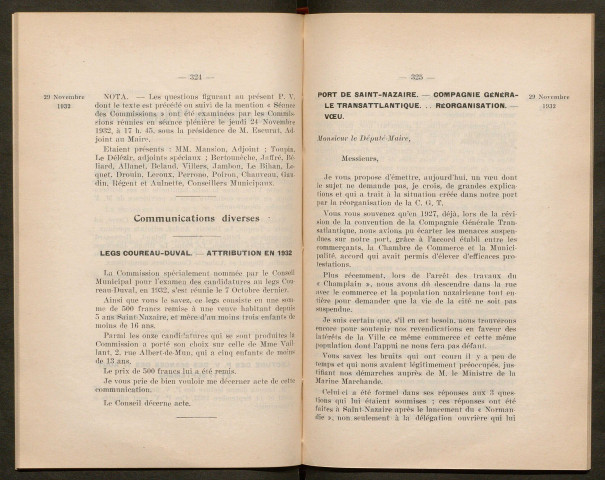 Séance ordinaire du 29 novembre 1932 - pages 323-398
