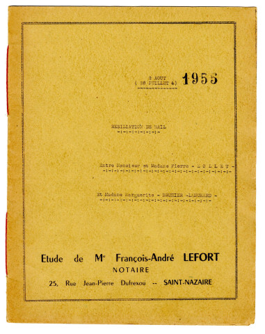 4 rue Aristide-Briand. - Maison d'habitation et magasin, étude de résiliation de bail entre M. et Mme. Zollet et Madame Marguerite Bruhier-Lanchard : acte notarié, deux garanties de dépôt.