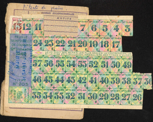 Carte individuelle d'alimentation n°18004 de Marcelle Baucher délivrée le 18/01/1949 par la mairie de Saint-Nazaire