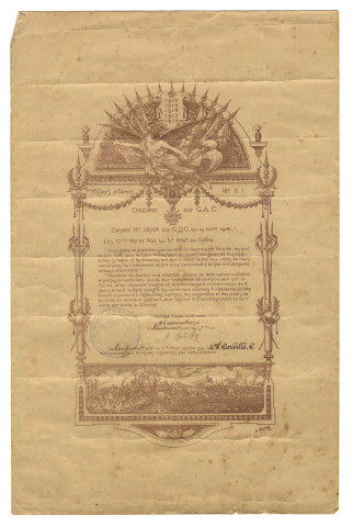 Citation à l'ordre du Groupe d'Armées du Centre (GAC) pour les compagnies 9/2 et 9/52 du 6e régiment du Génie