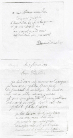 Testament de Donatien Desmas adressé à son père Joseph Desmas