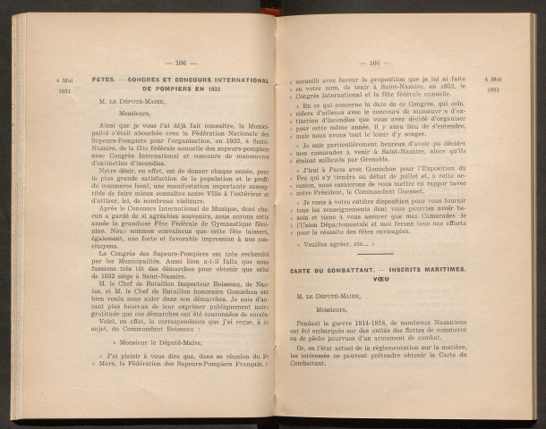 Séance ordinaire du 4 mai 1931 - pages 103-162