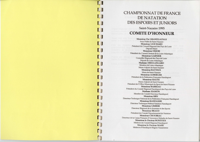 Championnats de France de natation handisport des Espoirs et Juniors. Saint-Nazaire (5-6 mai 1995)