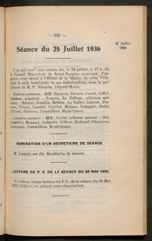 Séance du 25 juillet 1936 - pages 233-239