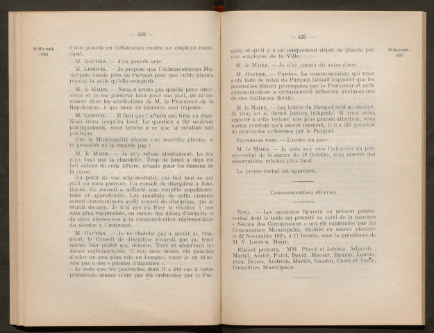Séance ordinaire du 29 novembre 1923 - pages 429-491