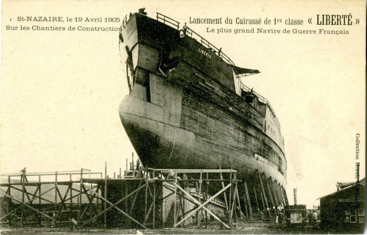 Saint-Nazaire. - Le 19 Avril 1905 - Sur les Chantiers de Construction - Lancement du Cuirassé de 1re classe "LIBERTE" - Le plus grand Navire de Guerre Français