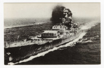 "Jean Bart" Cuirassé, quitte Saint-Nazaire non armé pour échapper à l'avance Allemande : carte postale (clichés des Chantiers de l'Atlantique)