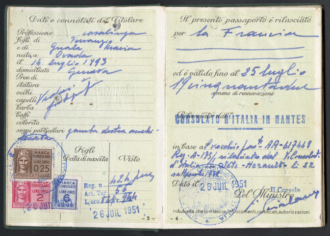 Passeport italien de Maria-Chiara Bono, épouse Rossetti.