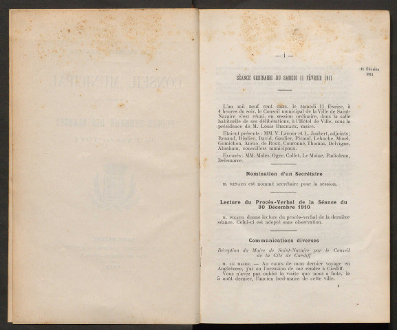 Séance ordinaire du samedi 11 février 1911 - pages 1-60