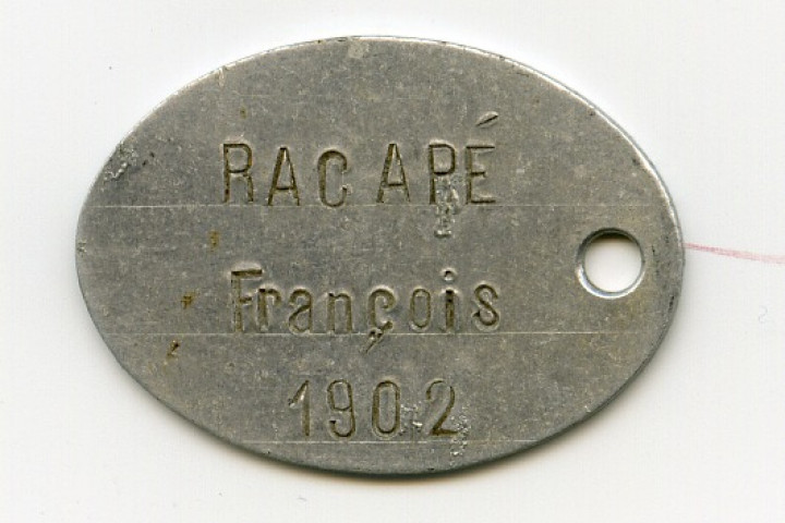 Plaque matricule de François Racapé.