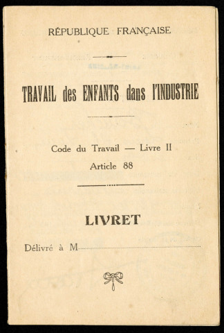 Livret de travail délivré par la ville de Saint-Nazaire (Office municipal de placement gratuit)