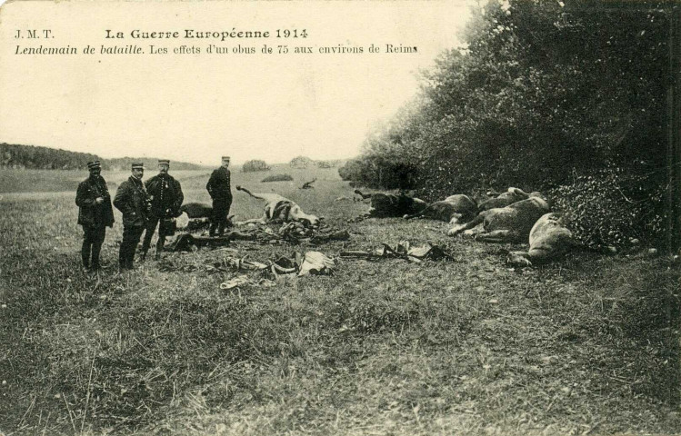 La Guerre Européenne1914 - Lendemain de bataille : Les effets d'un obus de 75 aux environs de Reims.