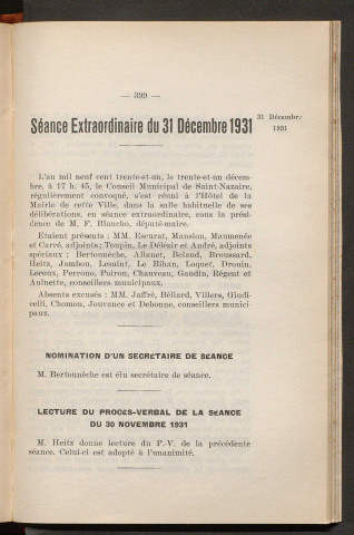 Séance extraordinaire du 31 décembre 1931 - pages 399-429