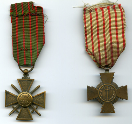 Croix de guerre et croix du combattant attribuées à Marcel Mornet