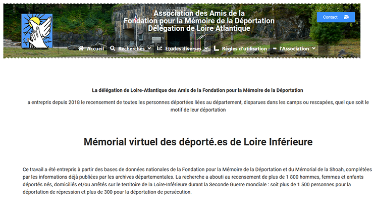 capture d'écran de la page d'acceuil du mémorial virtuel des déportés de Loire-Inférieure