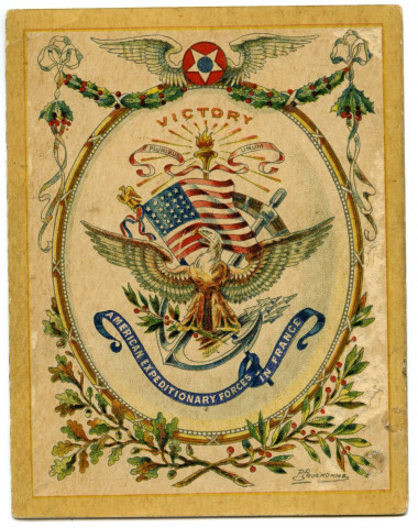 Cartes de voeux du corps expéditionnaire américain en France, adressée à Lucienne Lebreton pour la nouvelle année 1919