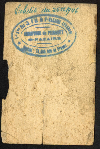 Carte d'identité avec photographie, d'un charpentier traceur au chantier de Penhoet