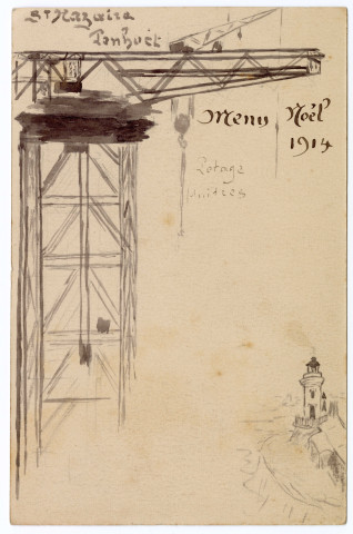 Esquisse de la carte du repas de Noël avec le début du menu