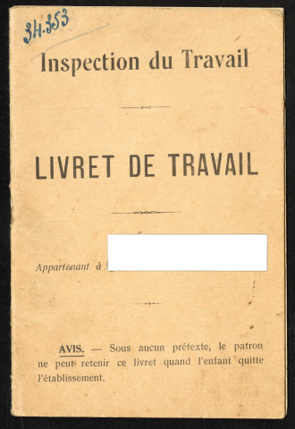 Livret de travail délivré par la ville de Saint-Nazaire (Office municipal de placement gratuit)