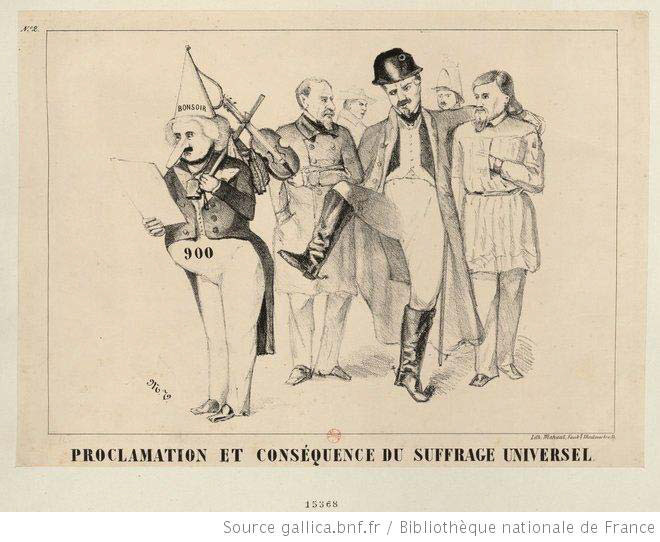 Proclamation et conséquence du suffrage universel : [estampe]. - Éditeur : Lith. Mahaut, faub.g Montmartre, 33
