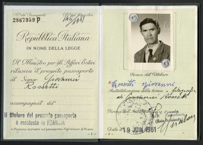 Passeport italien de Giovanni Rossetti.
