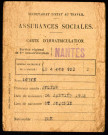 Faux papiers, activité professionnelle : fausse carte d'immatriculation d'Assurances sociales au nom de Joseph Moyon, Nantes.