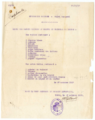 Courriers concernant la succession Reinoso (ou Rainoso), sujet espagnol