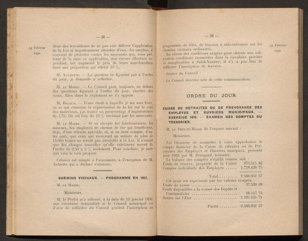 Séance ordinaire du 24 février 1930 - pages 55-94