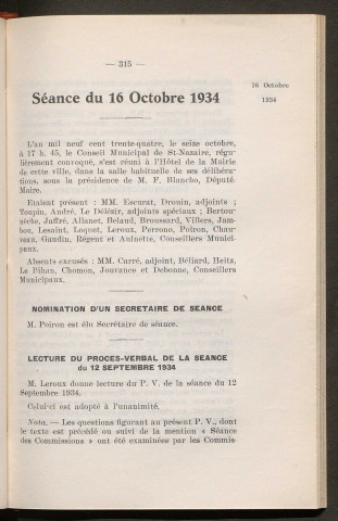 Séance du 16 octobre 1934 - pages 315-386