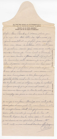 Correspondance de la part de Pierre Zollet fils à ses parents : lettre