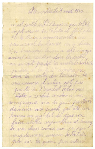 Correspondance du soldat Donatien Delmas adressée à sa femme et sa famille du 3 août 1914 au 16 août 1915.