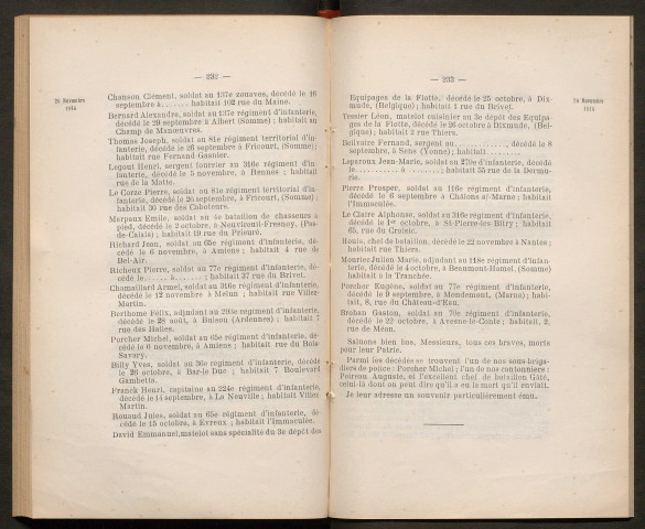 Séance ordinaire du 26 novembre 1914 - pages 229-287