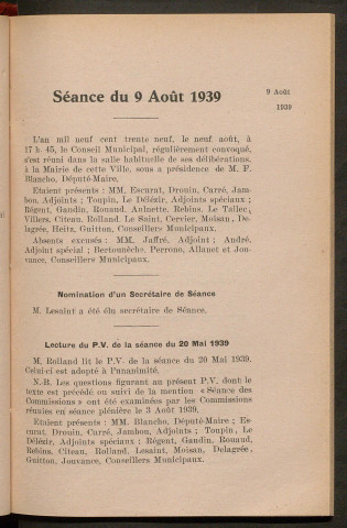 Séance du 9 août 1939 - pages 287-386