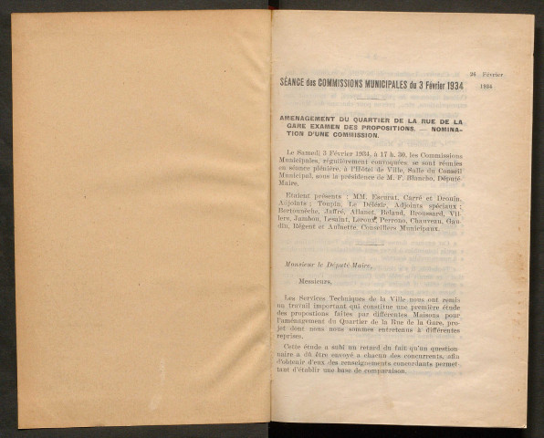 Séance des commissions municipales du 3 février 1934 - pages 1-6