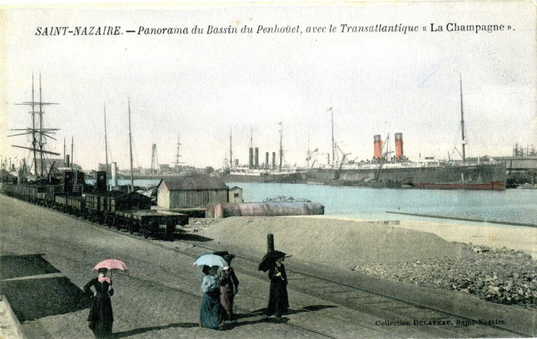 Saint-Nazaire. - Panorama du Bassin du Penhoüet, avec le Transatlantique "La Champagne"